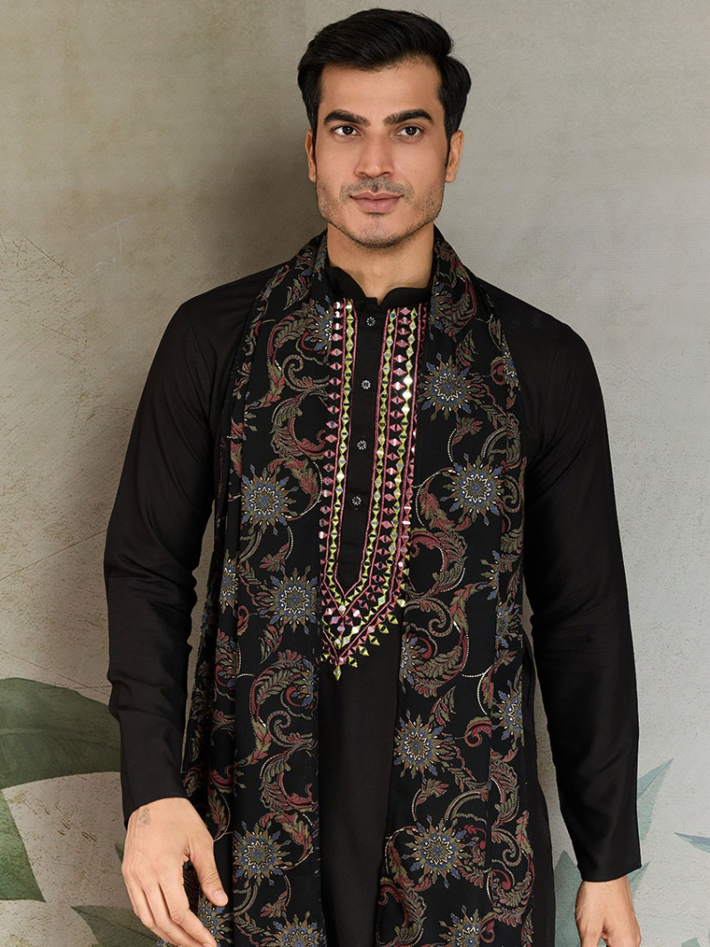 Traditional Ethnic  Black Viscose Rayon Kurta Pajama with Duppata Set