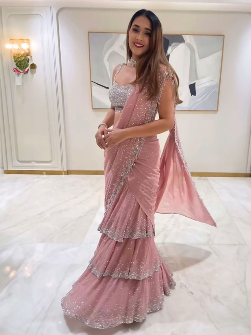 Designer Traditional Festive Ethnic Light Pink Georgette Lehanga Saree