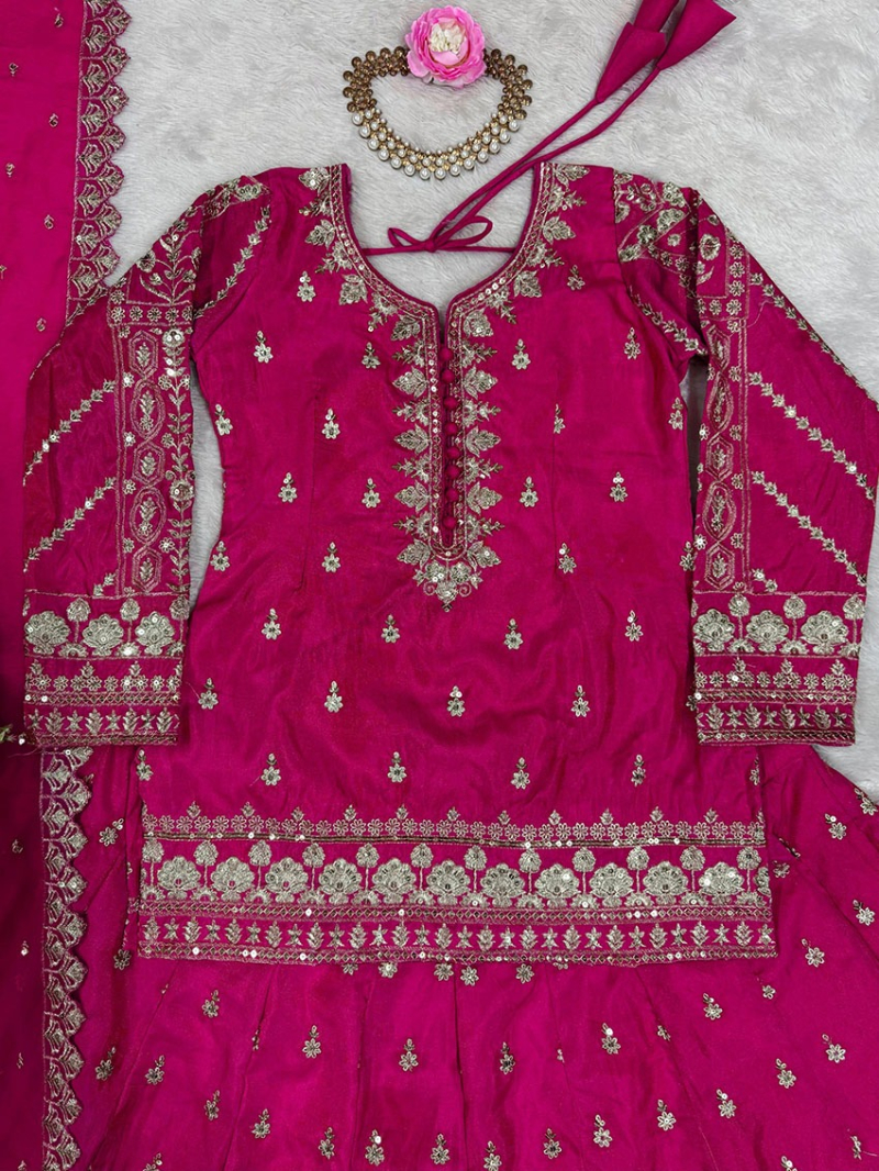 Traditional Ethnic Festive Elegant Rani Pink Shimmer Silk Lehanga Suit
