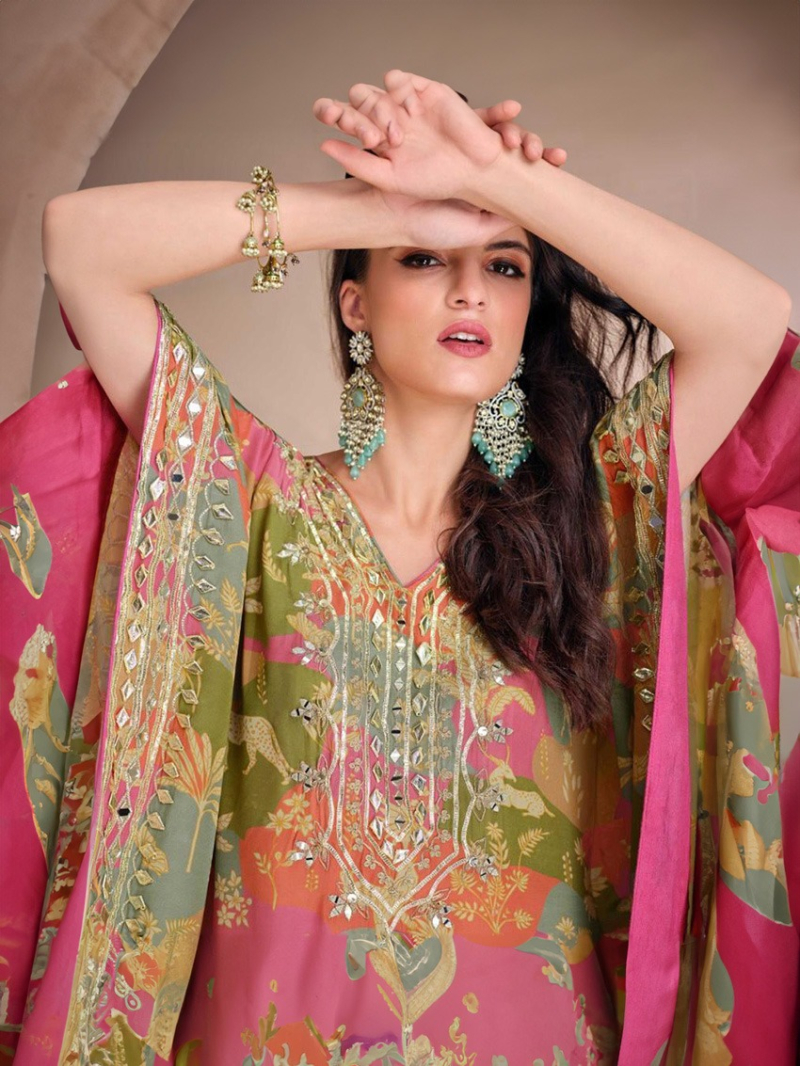 Designer Kaftan Set in Viscos Crepe & Organza Silk