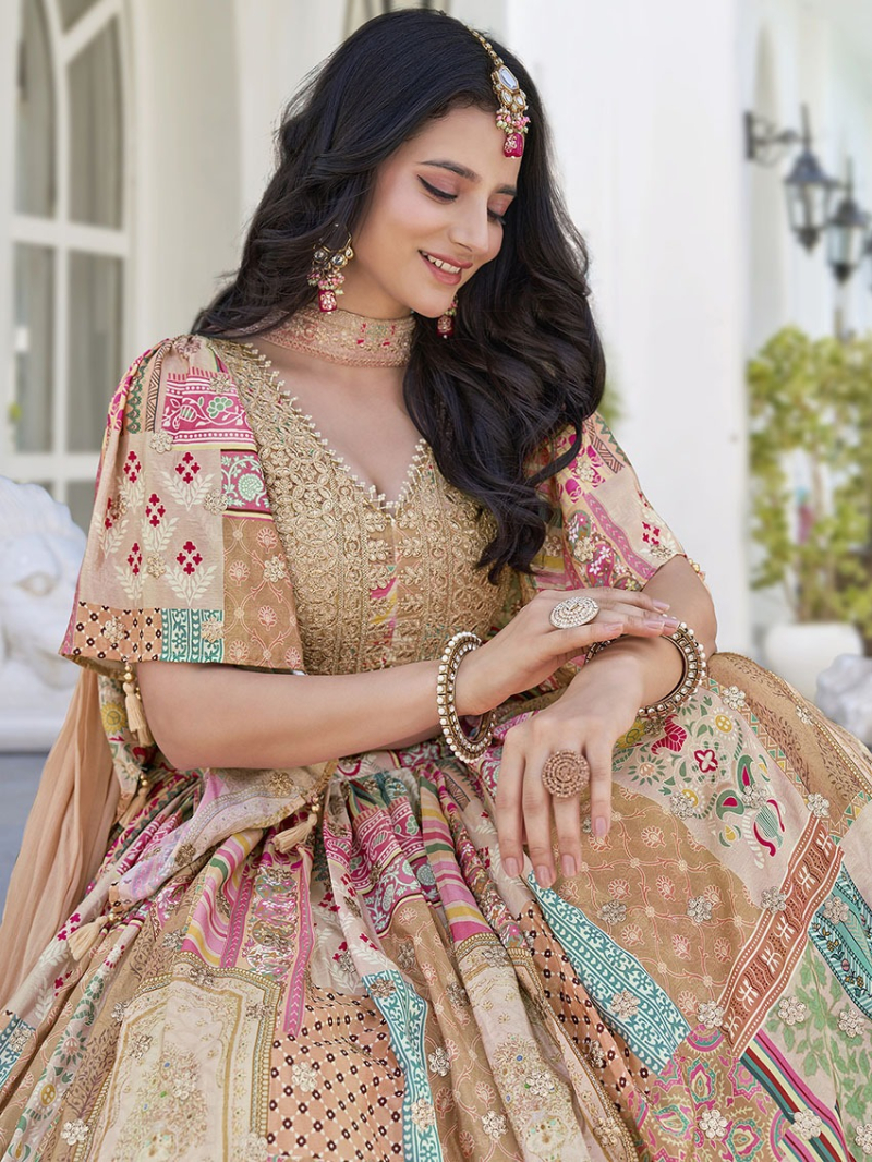 Designer Elegant Ethnic Chinnon Silk Lehnaga Suit