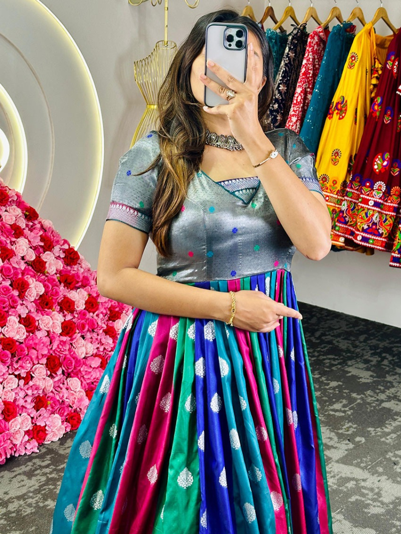 Designer Traditional Ethnic Festive Multicolor Dola Silk Anarkali  Suit