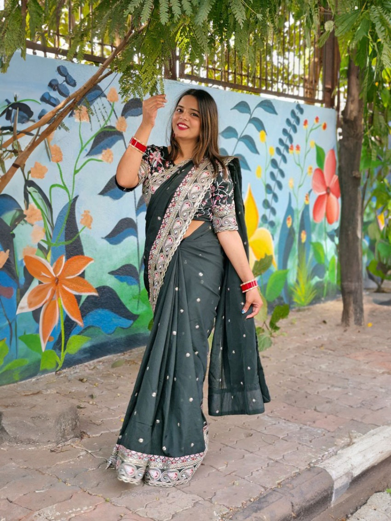 Ethnic Traditional Festive Bottle Green Organza Silk Saree