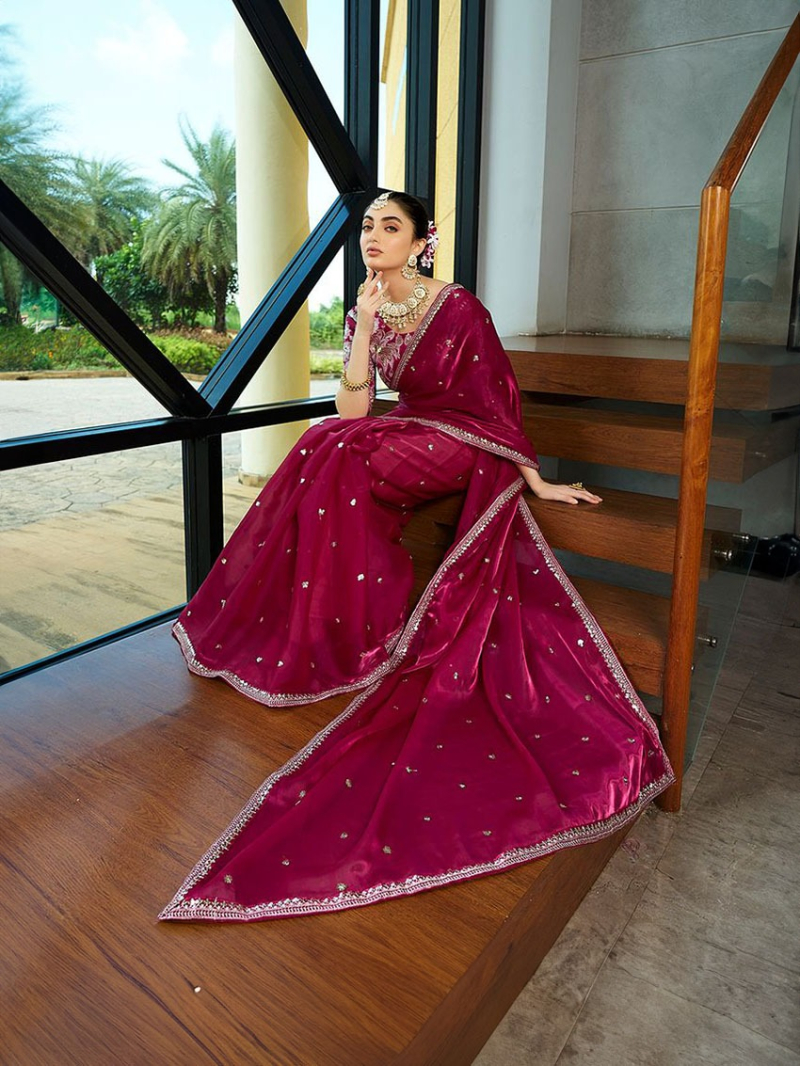 Designer Traditional Festive Magenta Jimmy Choo Silk Saree