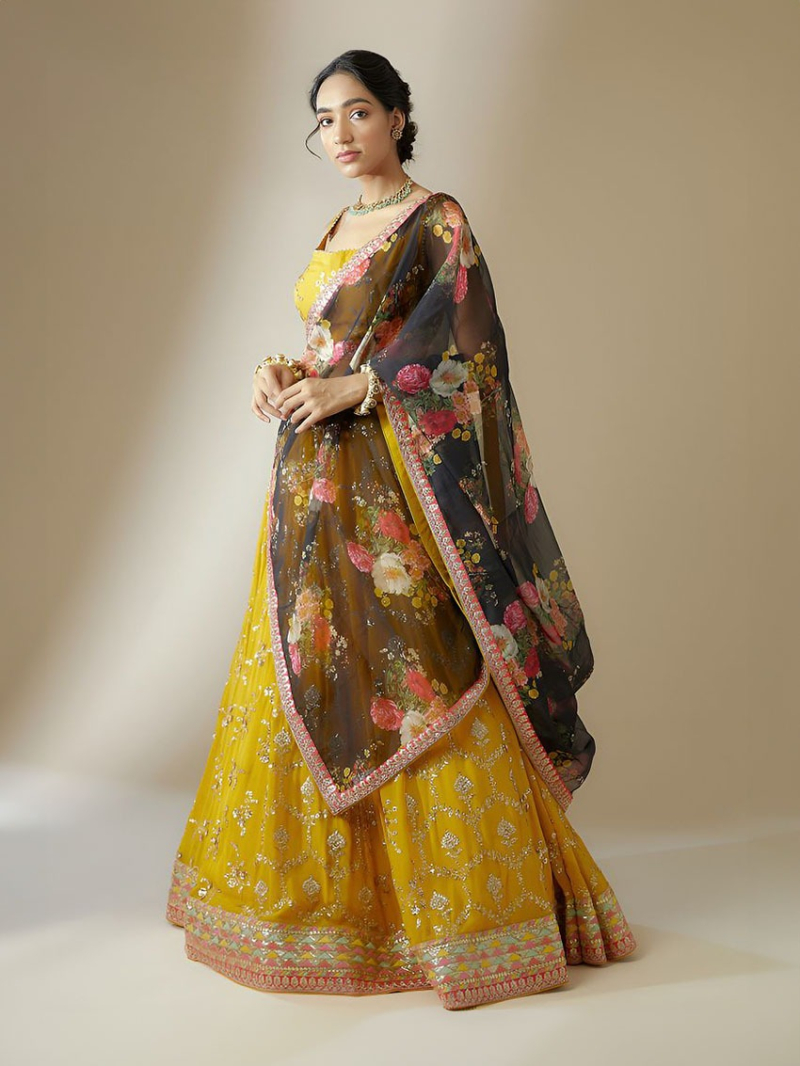 Designer Traditional Ethnic Yellow Georgette  Lehanga Suit