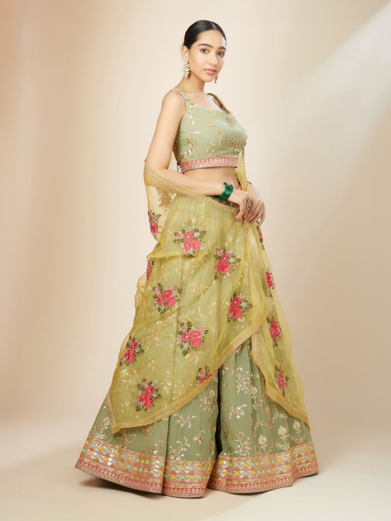 Elegant Ethnic Designer Pista Georgette Lehanga Suit