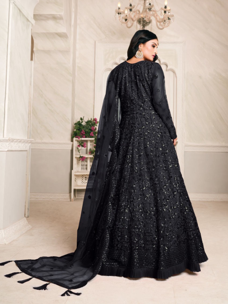Elegant Black Net Thread Floor Length Anarkali  Suit
