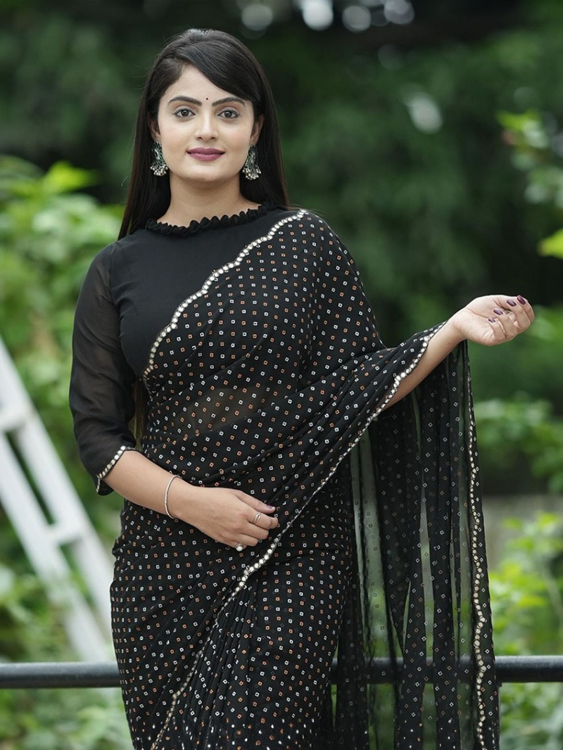 Traditional Casual Festive Black Viscose Georgette Saree
