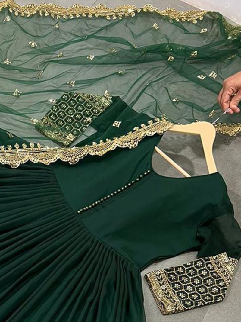 Ethnic Festive Dark Green Embroidered Anarkali Gown Suit