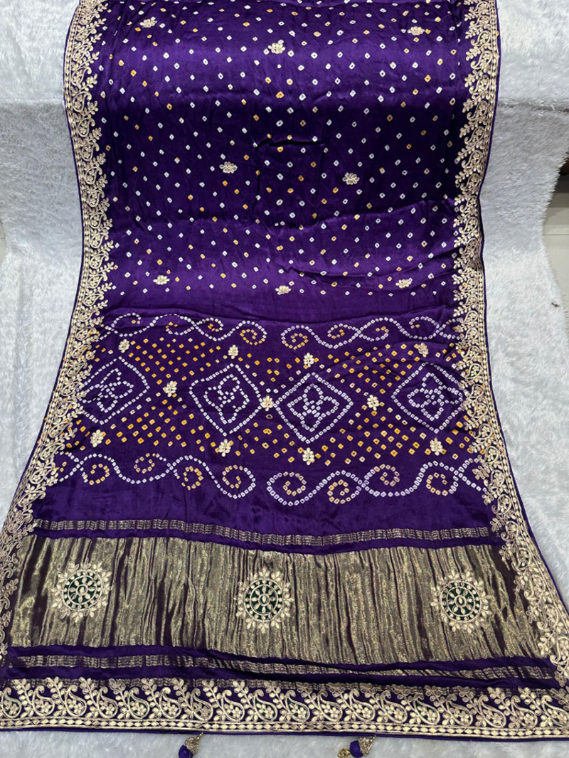 Traditional Designer Festive Deep Violet Pure Gaji Silk Bandhani Saree