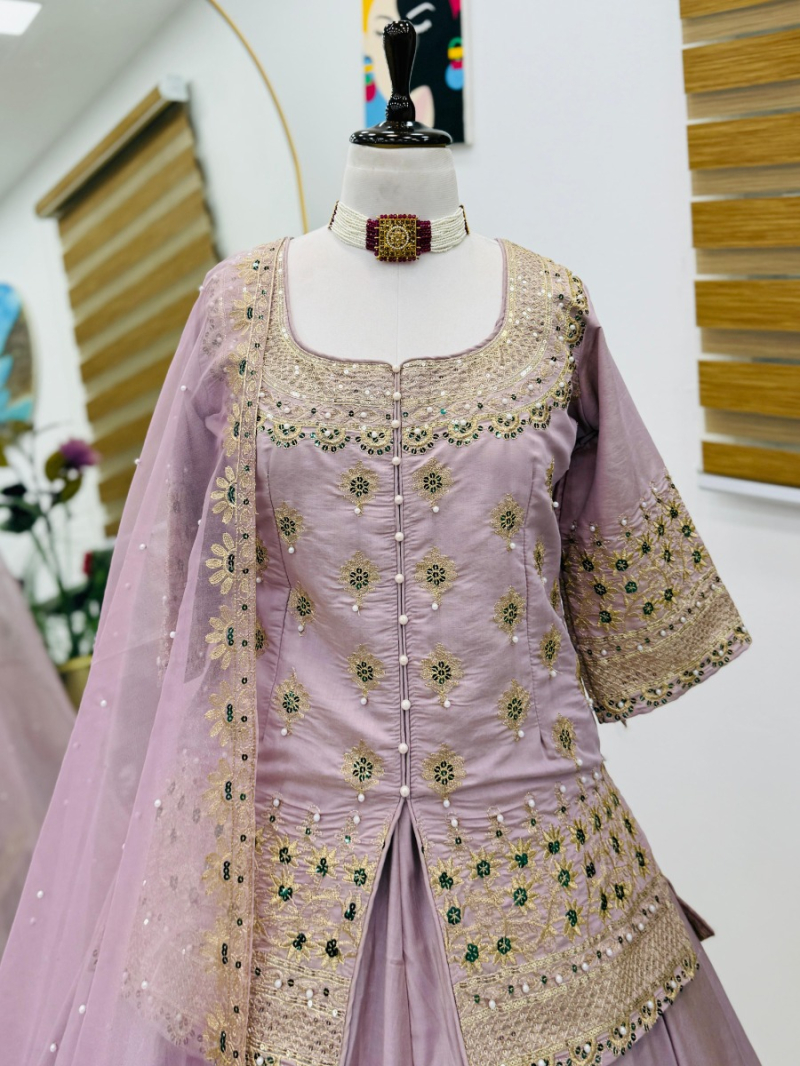 Ethnic Festive Dusty Lavender Shimmer Silk Lehanga Suit