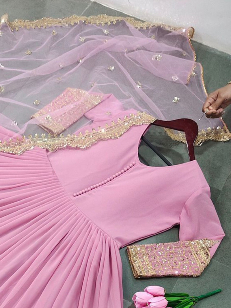Ethnic Traditional Festive Dusty Pink Embroidered Anarkali Gown Suit