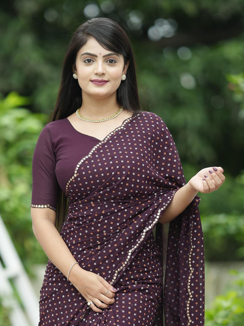 Ethnic Traditional Festive Dark Wine Viscose Georgette Saree