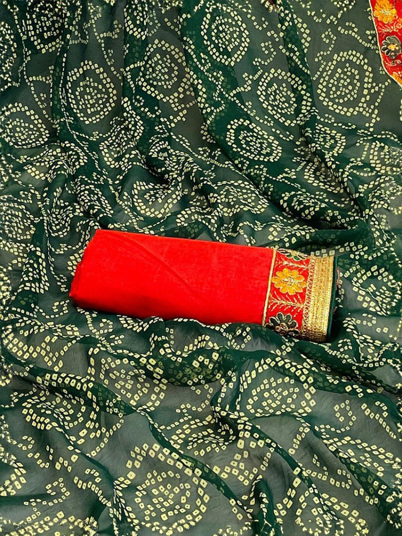 Ethnic Festive Green Viscose Georgette Saree 