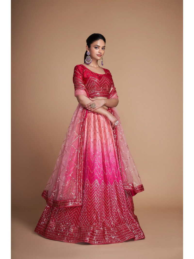 Festive Wear Chinon Silk Pink Shaded Lehanga