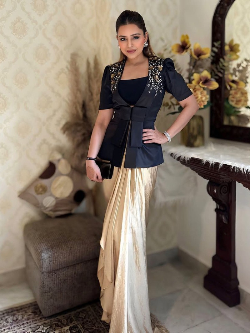 Glamours Three Piece Black and Beige Western Outfit
