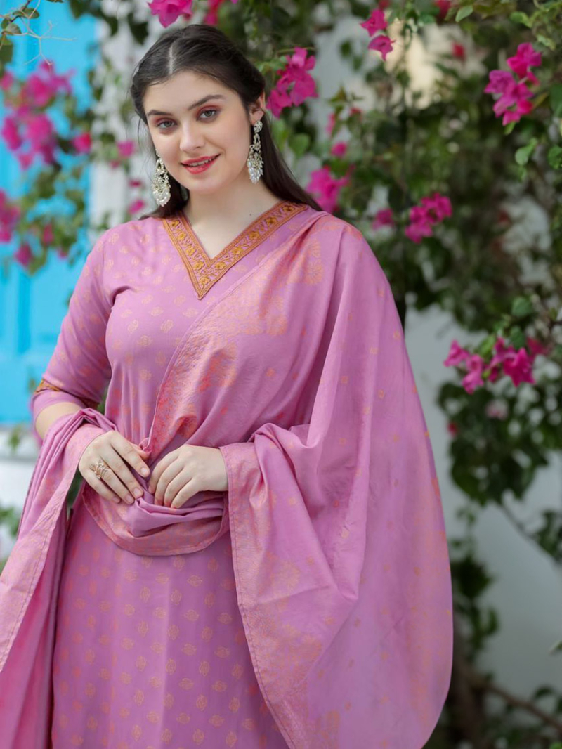 Festive Traditional Lavender Chanderi Silk Plazo Suit