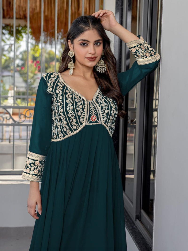 Elegant Ethnic Festive Georgette Bottle Green Anarkali Suit