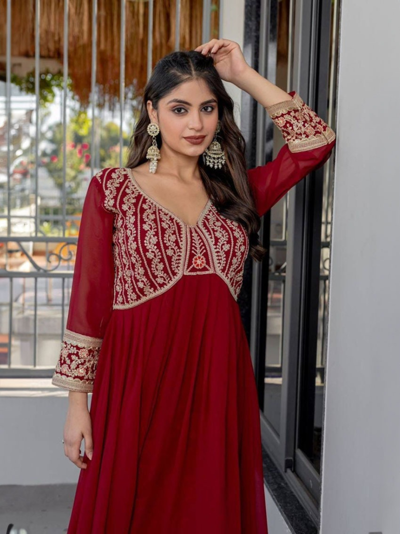 Elegant Ethnic Festive  Georgette Maroon Anarkali Suit