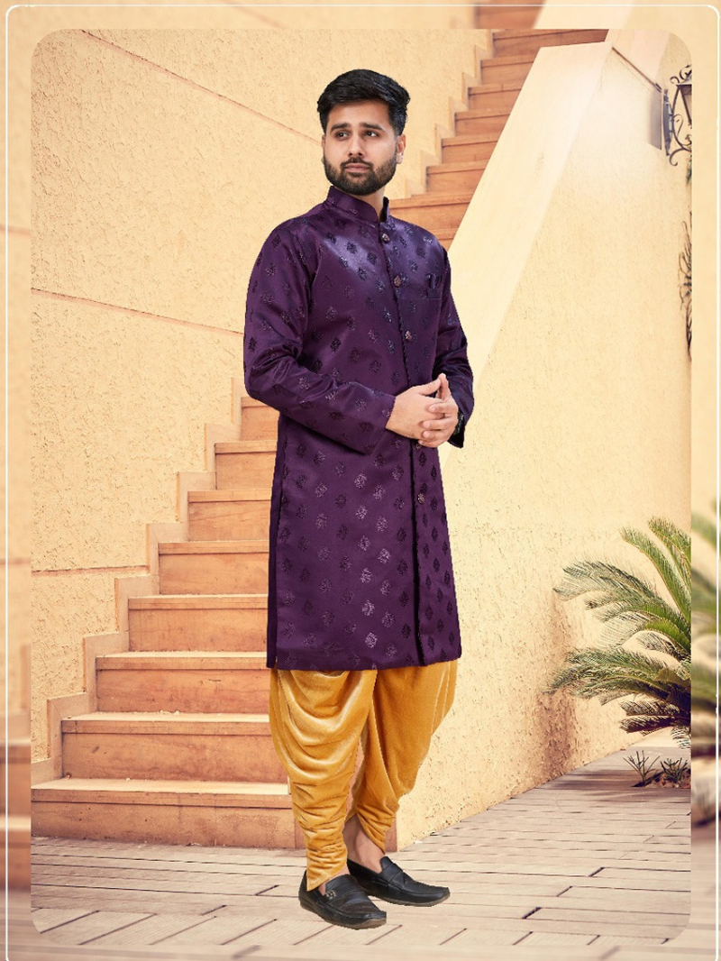 Authentic Purple Heavy Jacquard Indowestern