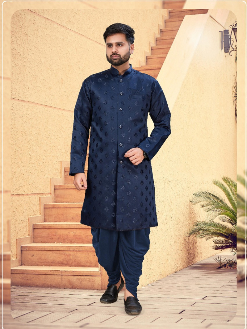 Royal Blue Heavy Jacquard Indowestern