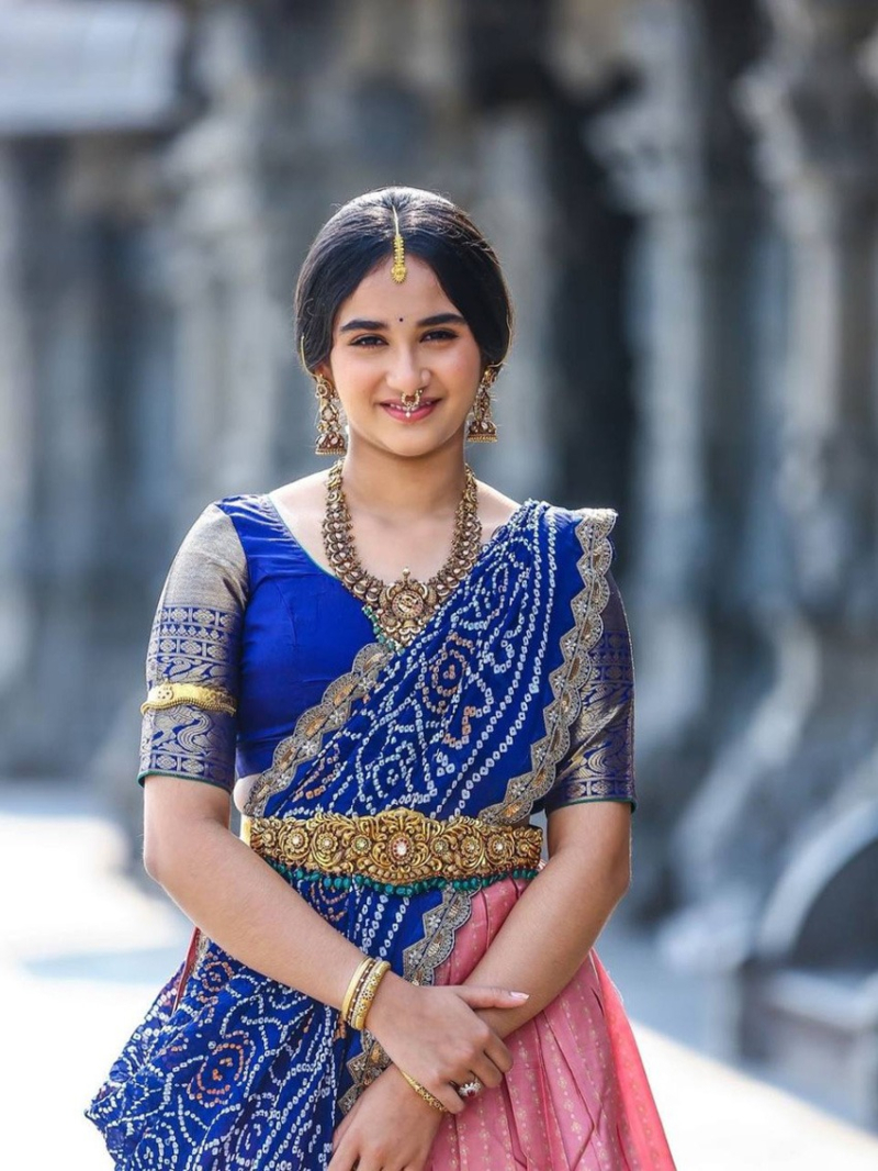 Ethnic Festive Wear Royal Blue Kanchi Pattu Lehanga Suit