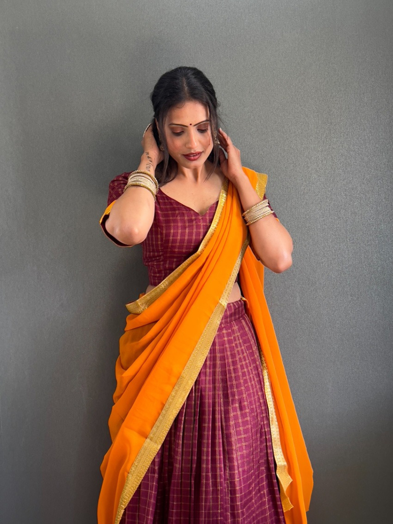 Authentic Elegant Yellow Cotton Silk Paithani Lehanga Suit