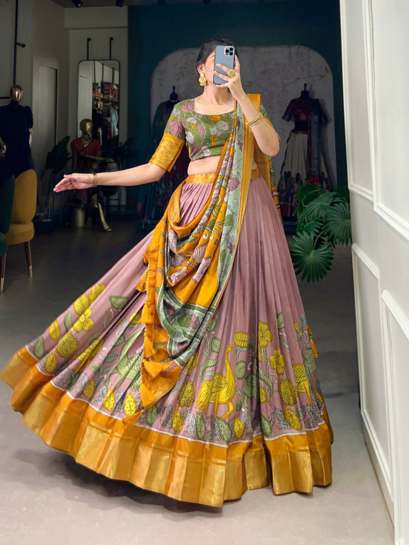 Ethnic Festive Traditional Onion Pink Dola Silk Lehanga Suit