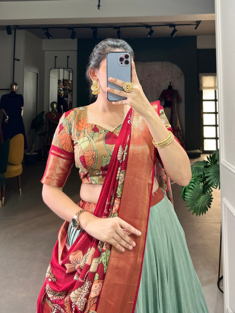Authentic Elegant Ethnic  Sea Green Dola Silk Lehanga Suit