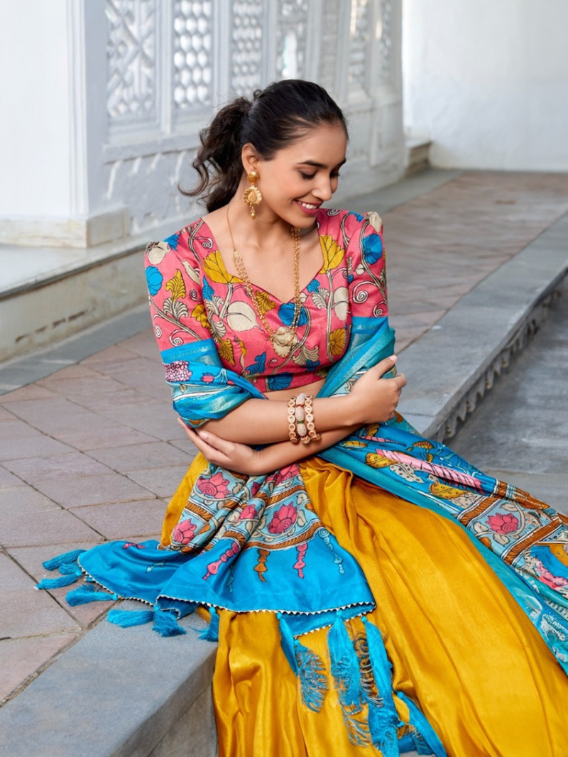 Festive Wear Yellow Dola Silk Lehanga Suit
