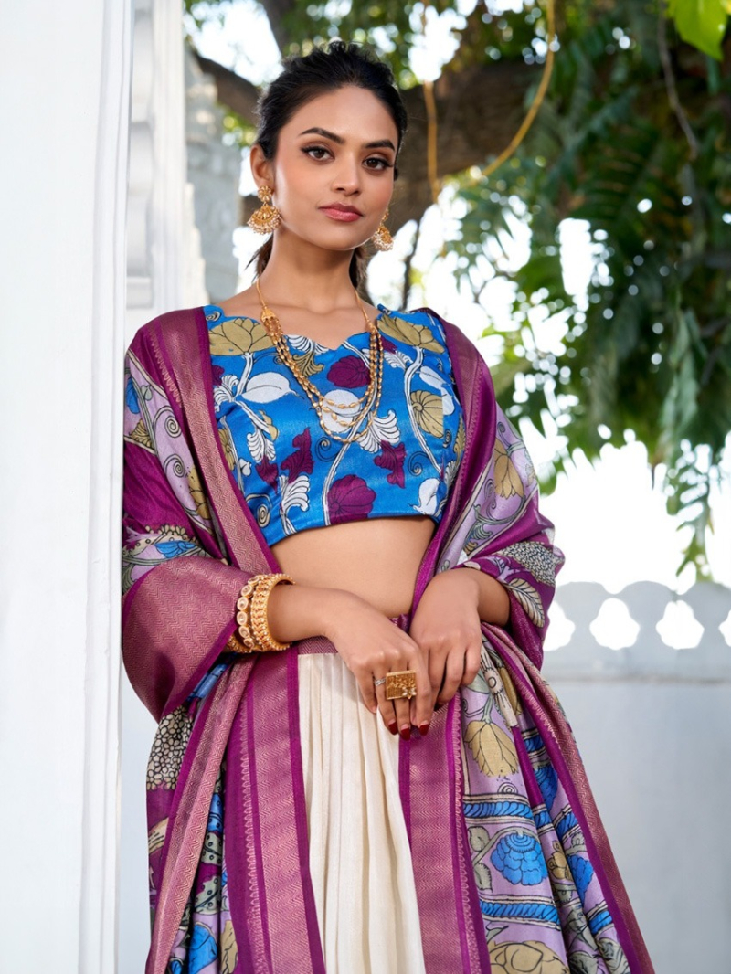 Elegant Ethnic Cream  Dola Silk Lehanga Suit