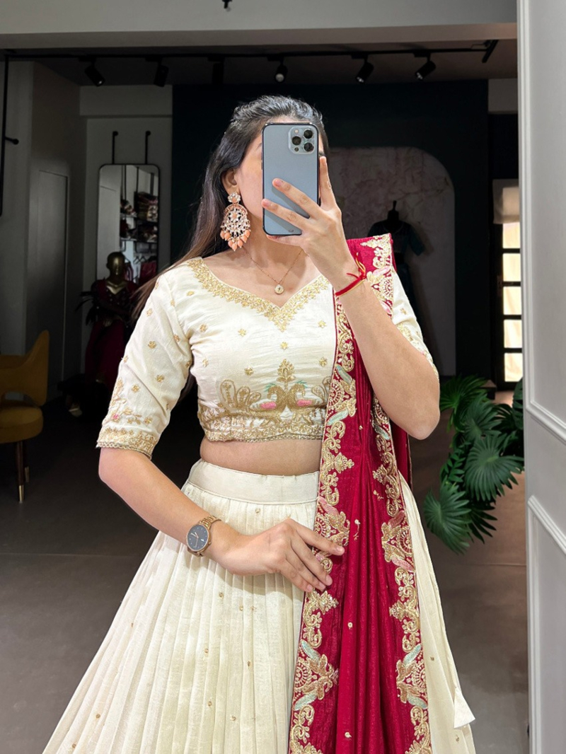 Ethnic Festive Traditional  Vichitra Silk  Lehanga Suit