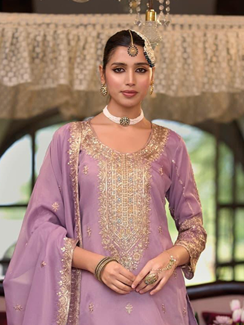 Ethnic Traditional Lavender Shimmer Plazo Suit