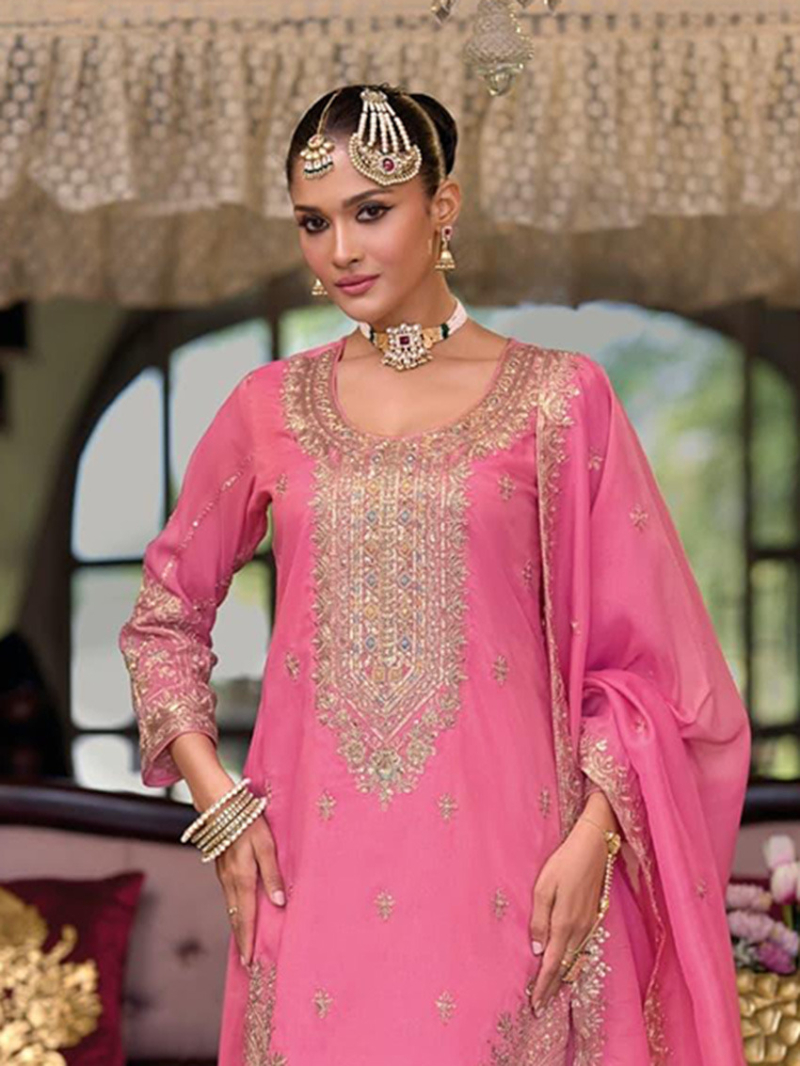 Elegant Ethnic Festive Hot Pink Shimmer Plazo Suit