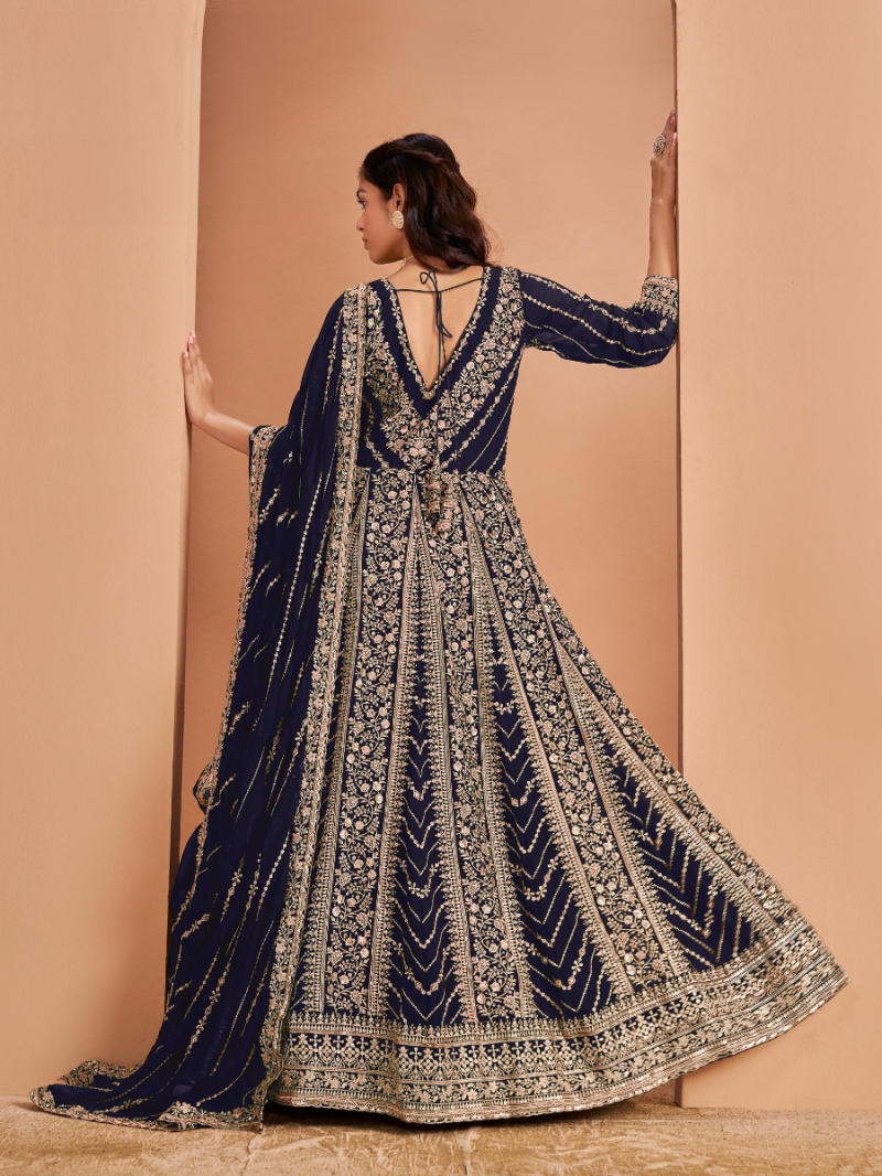 Authentic Navy Blue Embroidered Gown
