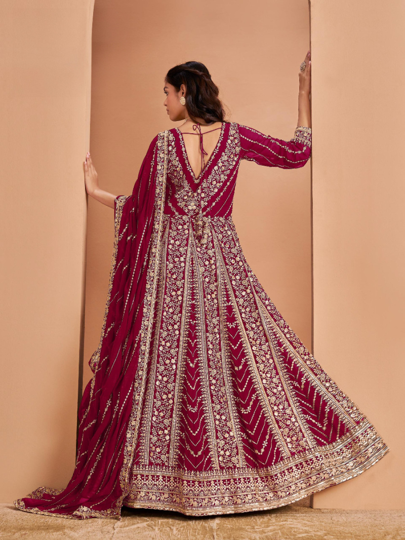 Royal Maroon Embroidered Anarkali Suit