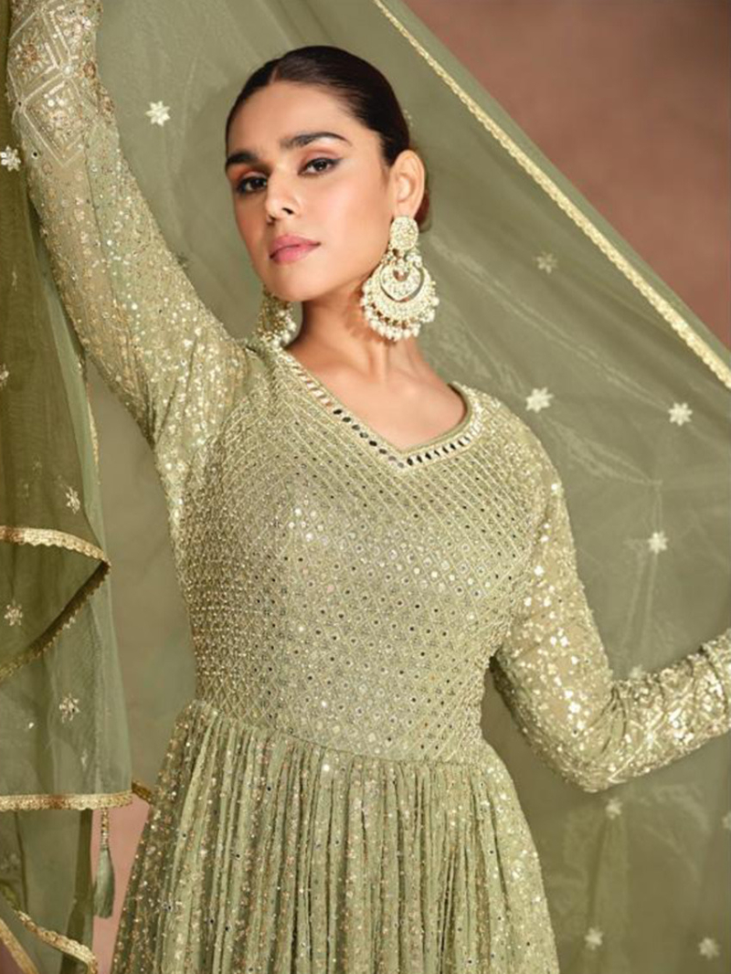  Designer Green Embroidered Gown