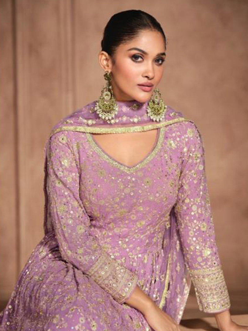 Royal Purple Georgette Embroidered Gown