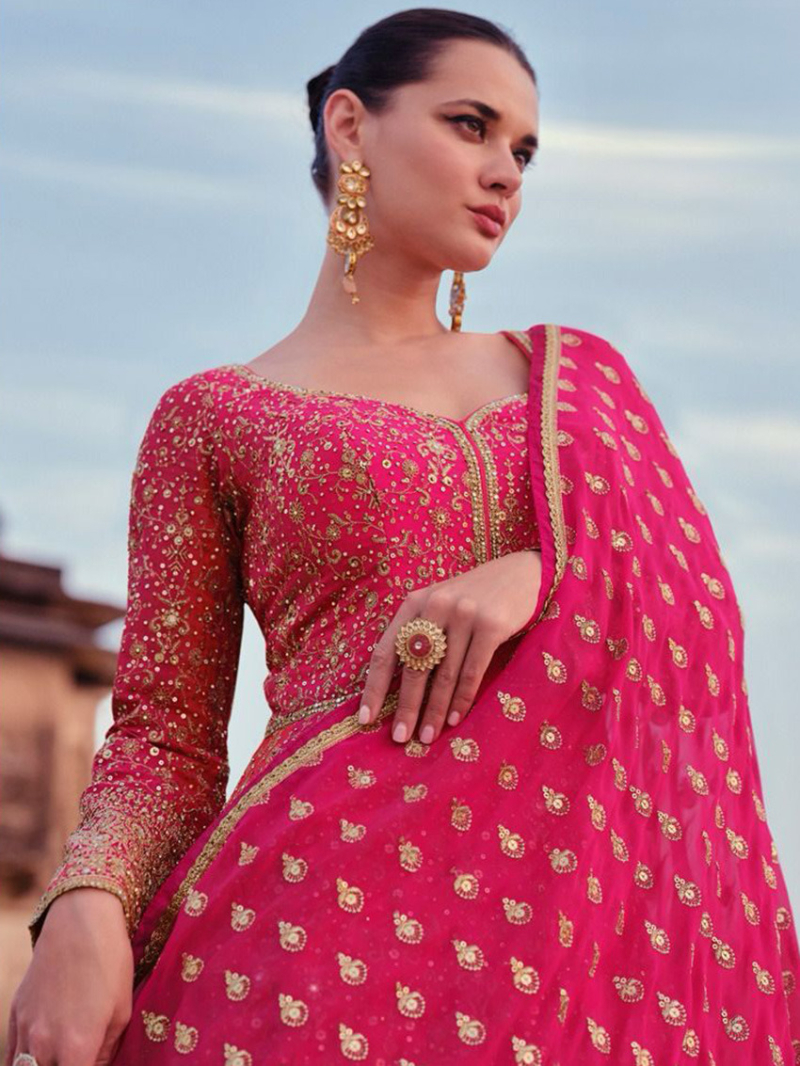 Designer Pink Embroidered Georgette Gown