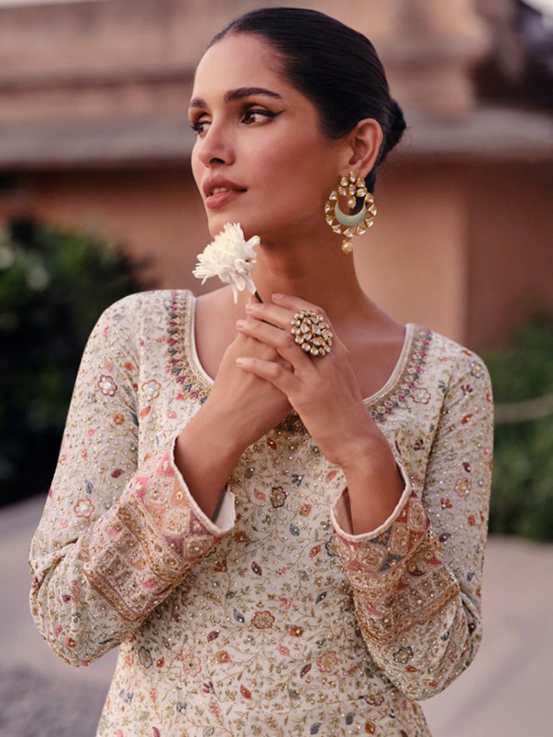 Elegant White Embroidered Georgette Gown
