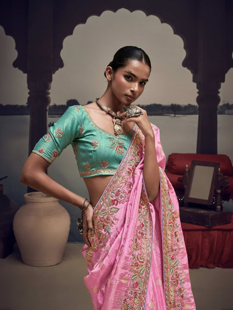 Traditional Ethnic Festive  Light Pink Satin Silk Saree