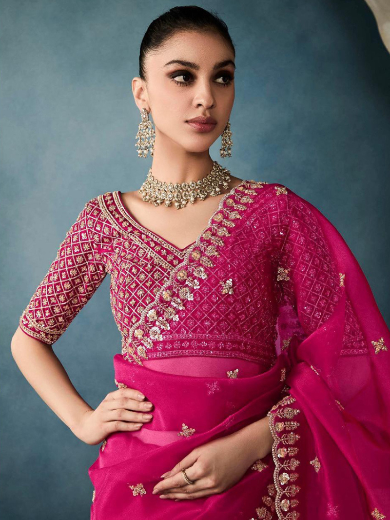 Designer Ethnic Rani Pink Tissue Silk Saree