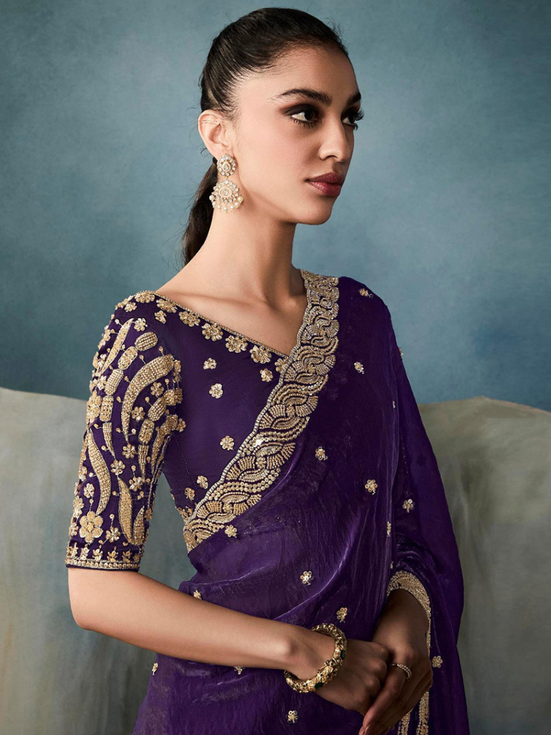 Designer Ethnic Fancy  Violet Tissue Silk Saree