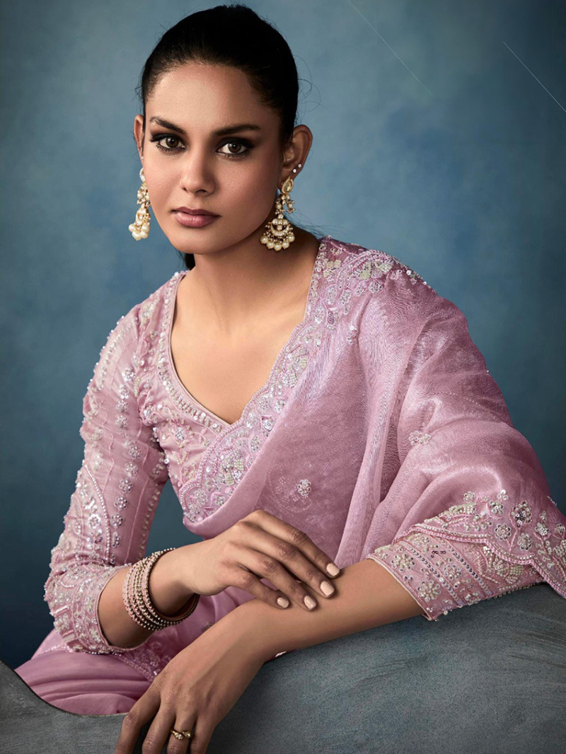 Ethnic Festive Party  Blush Pink Fancy Tissue Silk Saree