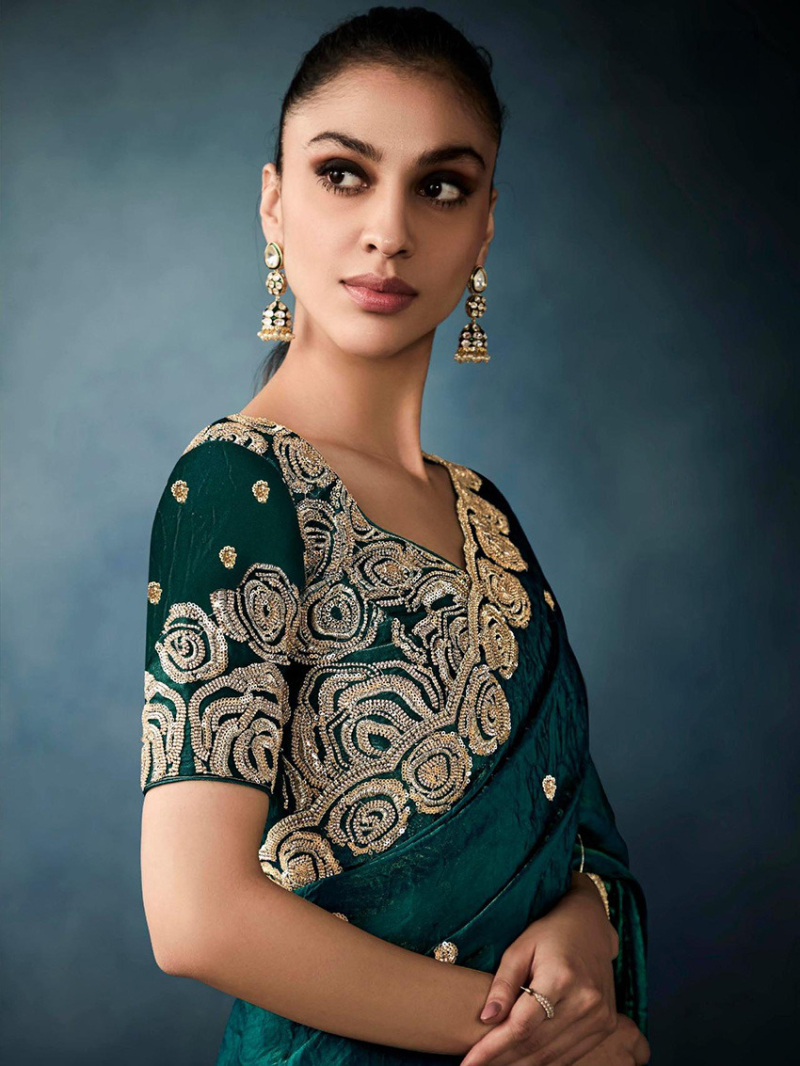 Designer Ethnic  Peacock Green Tissue Silk Saree