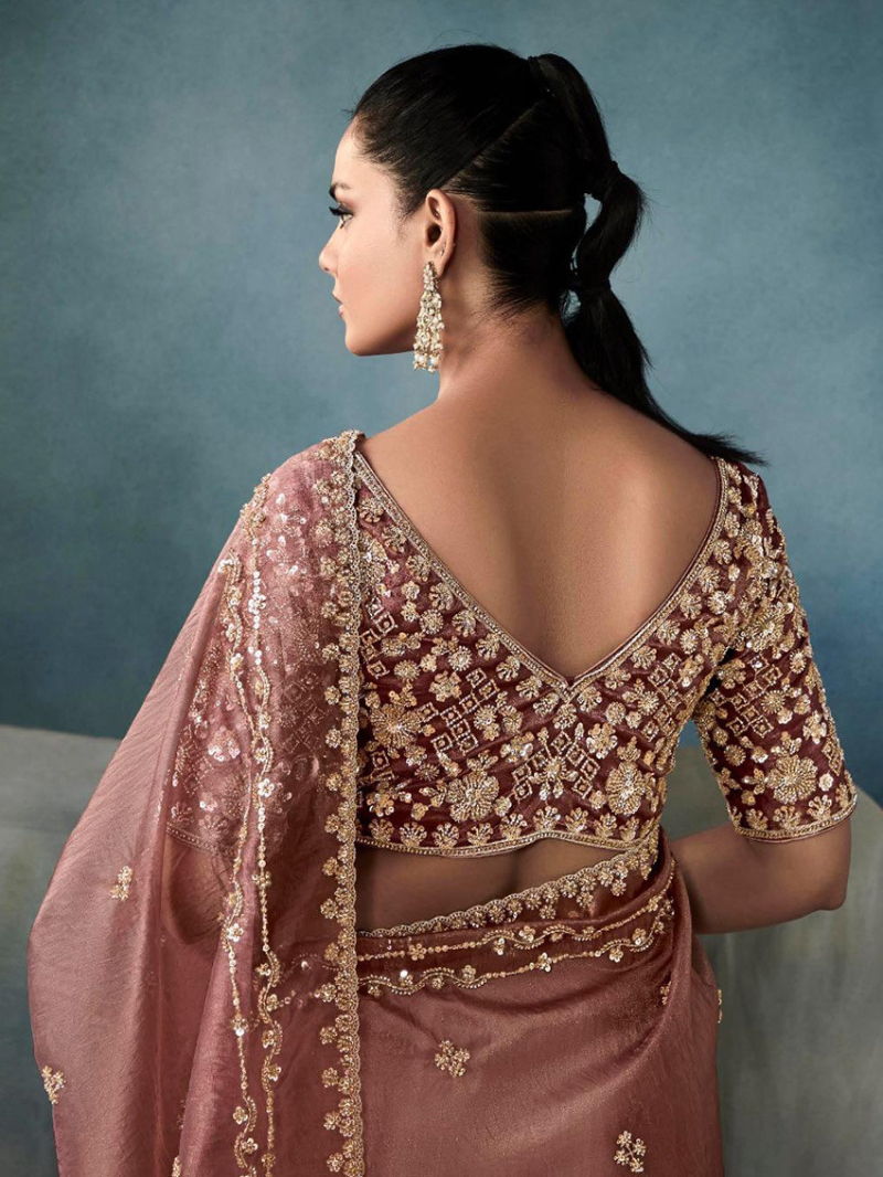 Designer Festive Ethnic  Mauve Tissue Silk Saree