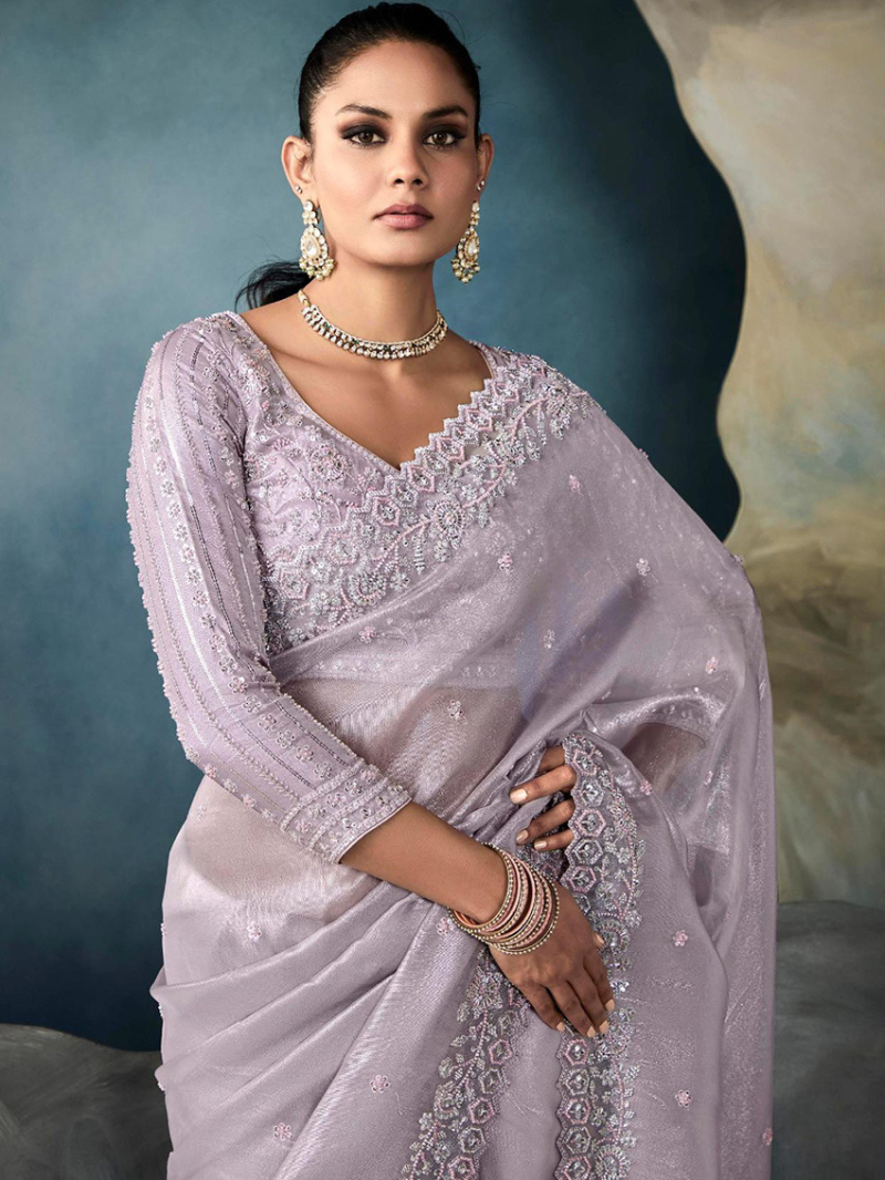 Designer Ethnic Festive  Lavender Tissue Silk Saree