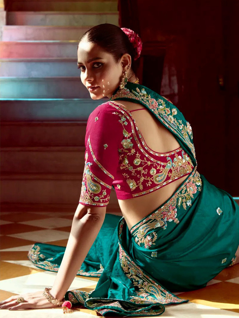 Ethnic Festive Designer  Bottle Green Fancy Silk Saree