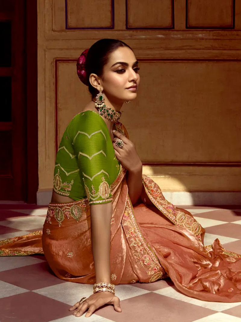 Designer Ethnic Festive Rust Fancy Silk Saree