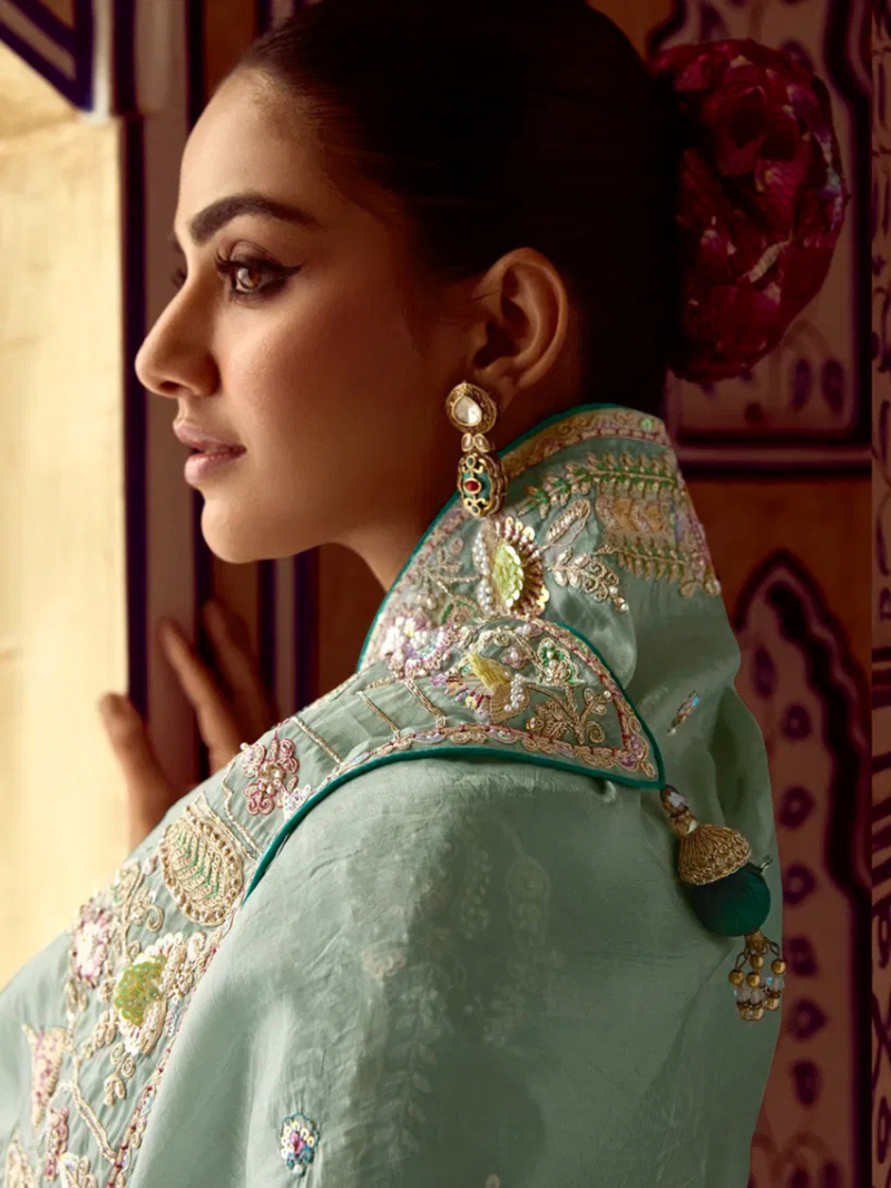 Elegant Designer Festive Pastel Green Fancy Silk Saree